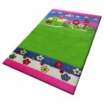 Vaikiškas kilimas 125x160 pavasariškas žalia-rožinė
